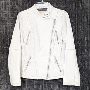 Michael Kors Winter White Moto Leather Jacket Sz M